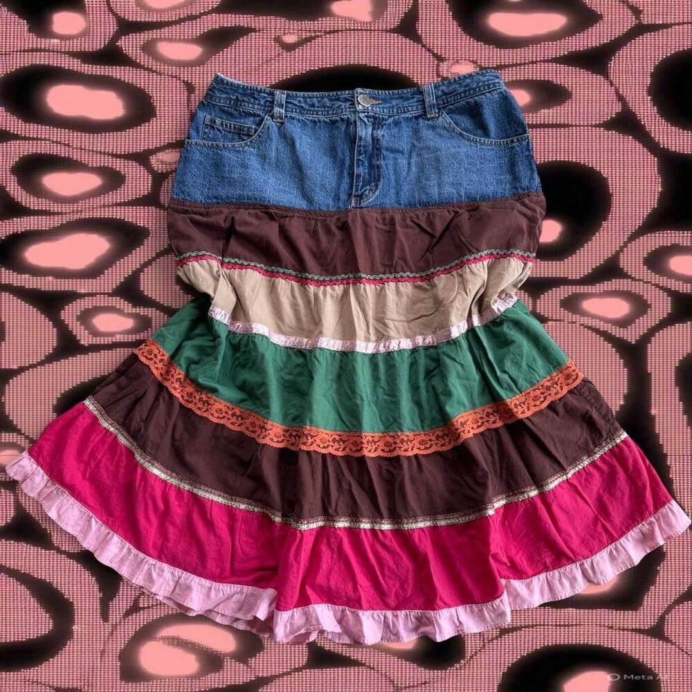 Boho Whimsy Size 12 Midi Tiered Skirt